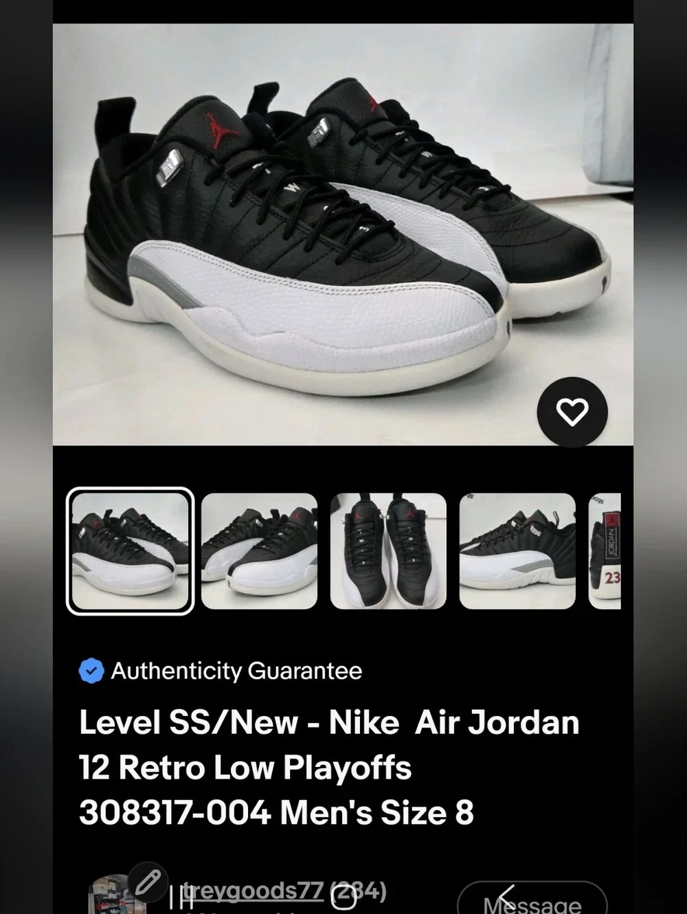 Level SS/New - Nike Air Jordan 12 Retro Low Playoffs 308317-004 Men's Size 8